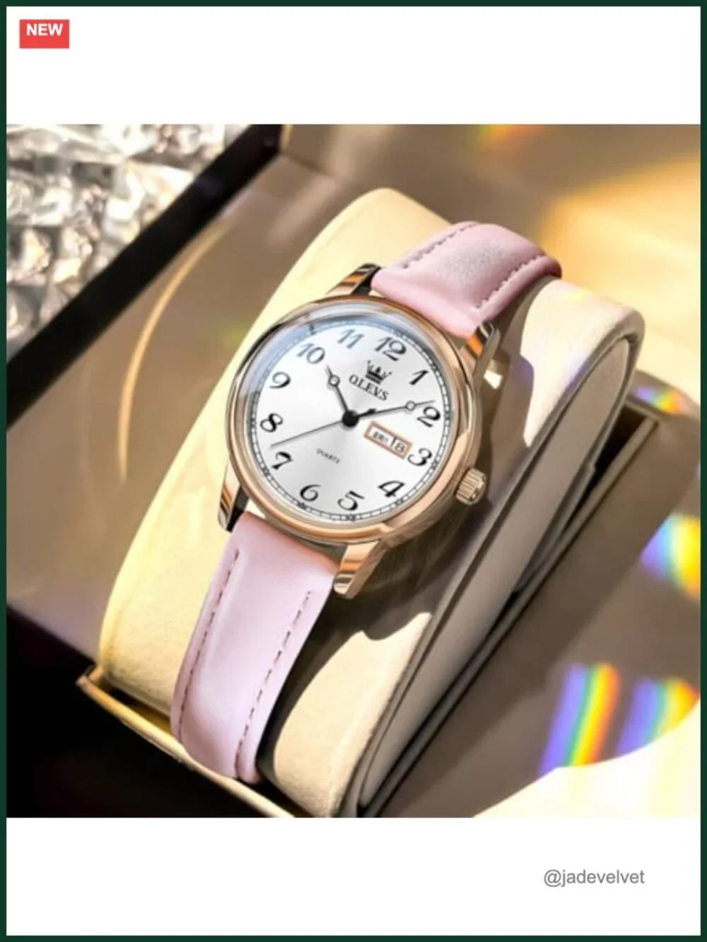 OLEVS Leather Women's Quartz Watch Waterproof Luxury Dress Mineral Crystal